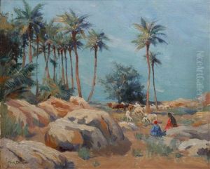 Goat Herders In A Middle Eastern Landscape