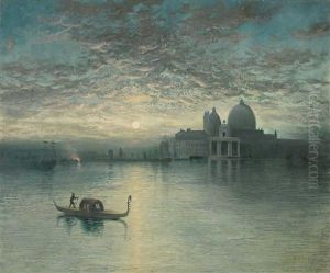 Morgenstimmung Am Canal Grande Mit Blick Uber Dogana Auf Santa Maria Della Salute by William Wood Deane