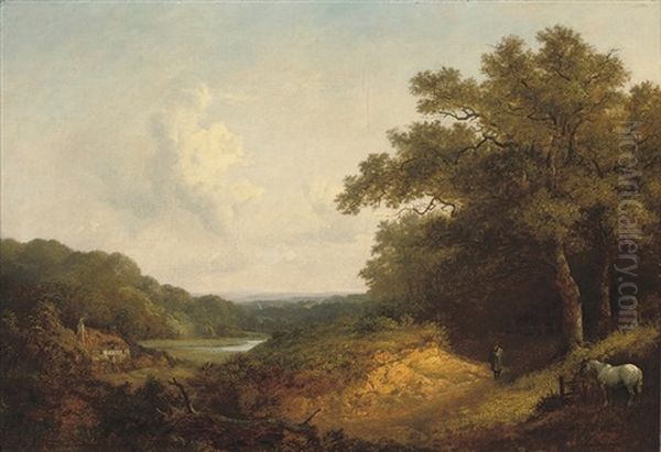 Figure With A Pony By A Track In An Extensive Wooded Landscape, Near Guildford - view 1