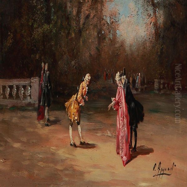 View From A Garden With People In Rococo Costumes - view 1