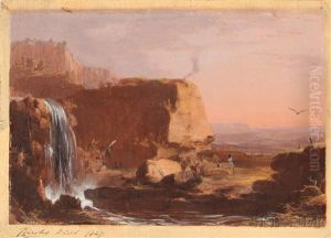Western Landscape With Waterfall And Figure by Charles Deas