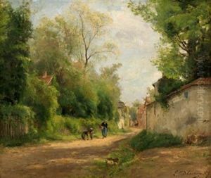 Woman And Children On A Sunlit Path
