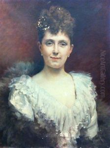 Portrait De Jeune Femme En Blanc by Edouard Bernard Debat-Ponsan