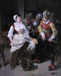 Figures Fighting Over Killing A Chicken by Georges Appert
