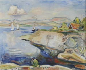 Kystlandskap Med Bater by Per Deberitz