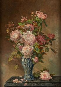 Vase Fleuri De Roses by Alexandre Debrus