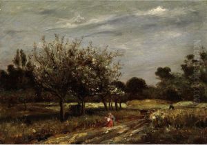 Landschaft Mit Bluhenden Obstbaumen Und Zwei Frauen Am Wegrand by Adolphe Appian