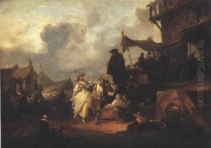 Vue De La Halle, Prise A L'instant Des Rejouissances Publiques Donnees Par La Ville by Philibert-Louis Debucourt