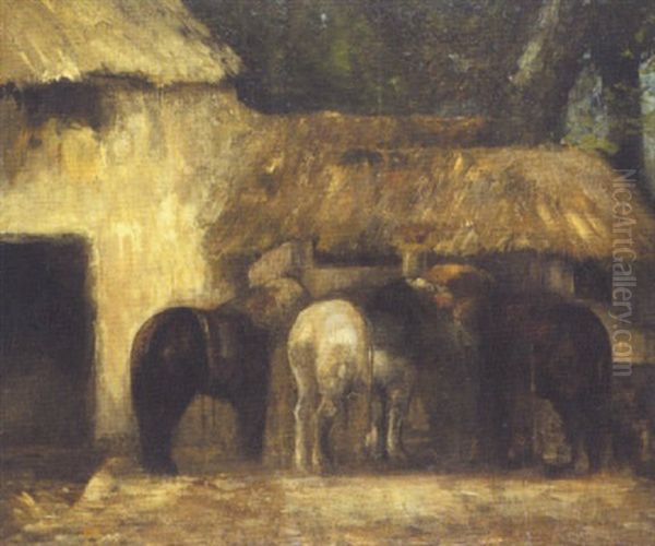 Trois Chevaux Devant Une Caumiere - view 1