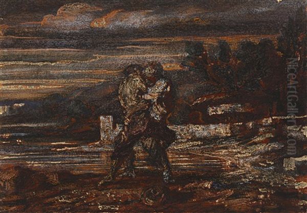 Lutteurs Dans Un Paysage De Bord De Mer - view 1
