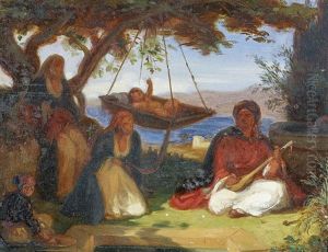 Orientalische Familie Am Flussufer