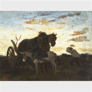 Horse And Donkey by Alexandre Gabriel Decamps