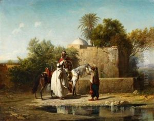 Marokkaner In Der Oase by Alexandre Gabriel Decamps