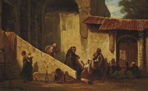Moine Aupres De Mendiants Dans Une Cour by Alexandre Gabriel Decamps