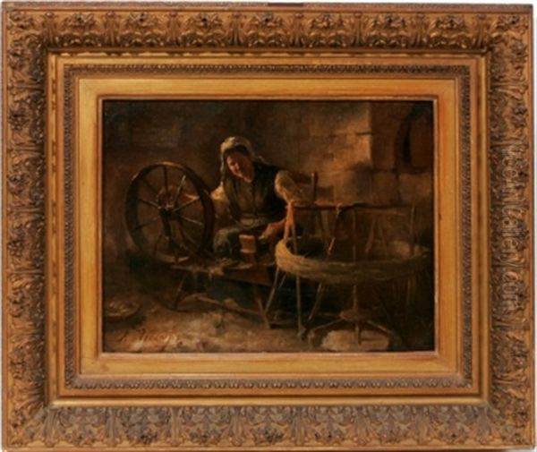 Woman Spinning Yarn - view 1