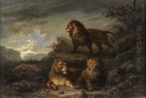Une Famille De Lions by Alexandre Gabriel Decamps