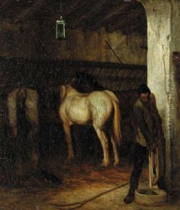 In The Stable by Alexandre Gabriel Decamps