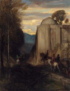 Arab Horsemen Passing A Mosque by Alexandre Gabriel Decamps