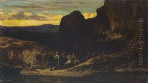 Felsige Landschaft Mit Orientalischem Reitertrupp