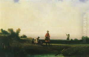 Scene De Chasse Pres De L'etang by Alexandre Gabriel Decamps