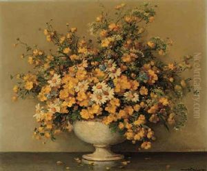 Buttercups, Daisies And Other Summer Flowers In A Vase by Maurice Alfred Decamps