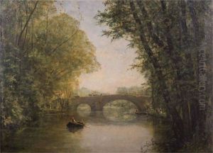 Fluss Mit Booten Und Brucke by Eugene Decan