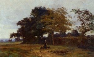 Paysanne Et Ses Poules Dans Un Sous-bois