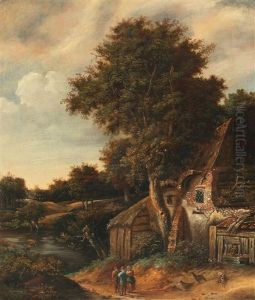 A Landscape With Trees And Farmhouses By A River by Cornelis Gerritsz Decker