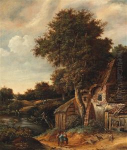 A Landscape With Trees And Farmhouses Near A River by Cornelis Gerritsz Decker