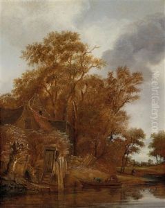Landschaft Mit Bauernhutte An Einem Fluss Und Fahrboot by Cornelis Gerritsz Decker