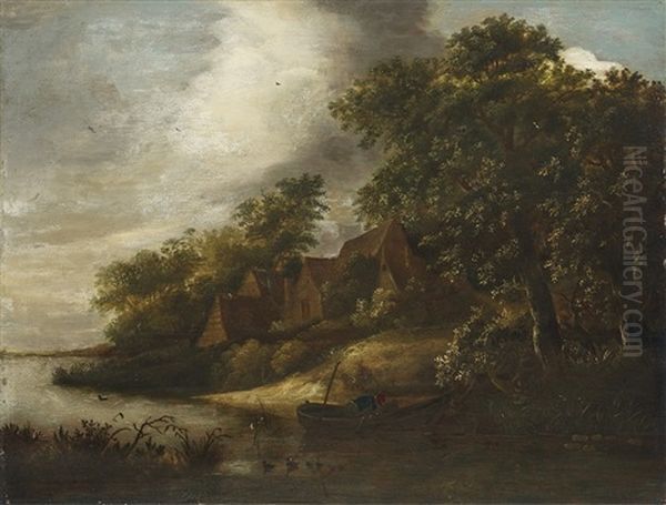 River Landscape With Fishing Boats - view 1
