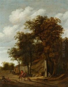 Landschaft Mit Reitern Und Bauern Vor Einer Bauernhausruine thumbnail