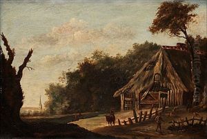 Landskap Med Figurer Och Kreatur Vid Hus