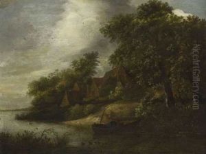 Haarlemer Landschaft Mit Bauernkaten An Einem Kanal by Cornelis Gerritsz Decker