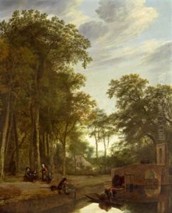 Boote Und Figuren In Einer Bewaldeten Landschaft An Einem Wassergraben (collab. W/adriaen Van Ostade) by Cornelis Gerritsz Decker