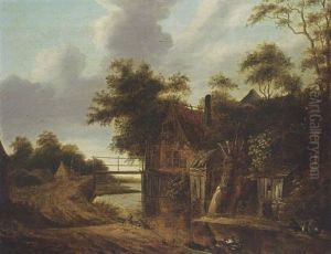 A Landscape With Travellers On A Path Along A Stream Near A Farm by Cornelis Gerritsz Decker