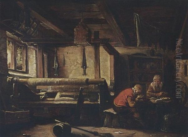 A Weaver's Workshop With A Couple Eating At A Table - view 1