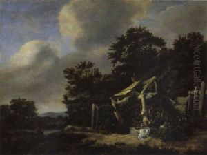 Haarlemer Landschaft Mit Bauernhaus Und Angler by Cornelis Gerritsz Decker