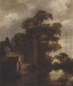 River Landscape With Fishermen In A Boat Before A House by Cornelis Gerritsz Decker