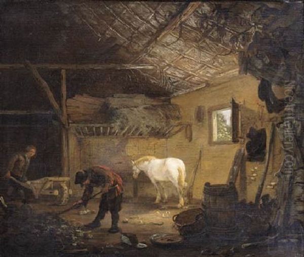 Grooms At Work In A Stable - view 1