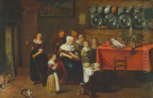 A Kitchen Interior With A Family Gathered Near A Table - view 1
