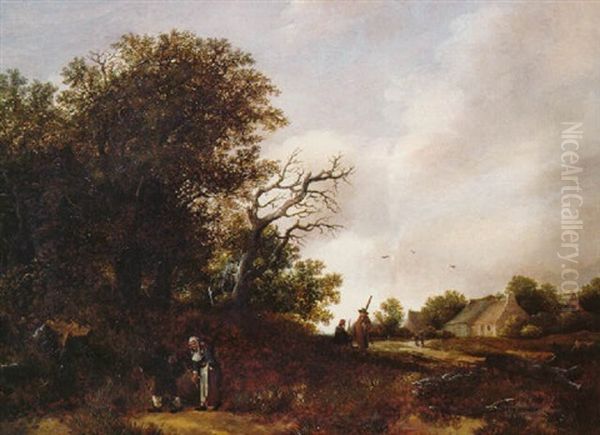 A Peasant Family And Travellers At The Edge Of A Wood, A Farm Beyond, On A Cloudy Day - view 1