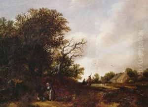 A Peasant Family And Travellers At The Edge Of A Wood, A Farm Beyond, On A Cloudy Day by Cornelis Gerritsz Decker