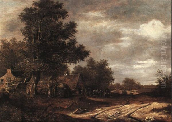 A Wooded Landscape With Peasants By A Farm - view 1
