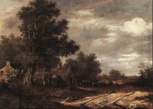 A Wooded Landscape With Peasants By A Farm by Cornelis Gerritsz Decker