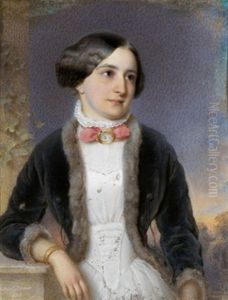 Bildnis Einer Jungen Frau In Pelzverbramtem Jackchen, In Einer Landschaft Stehend by Gabriel Decker