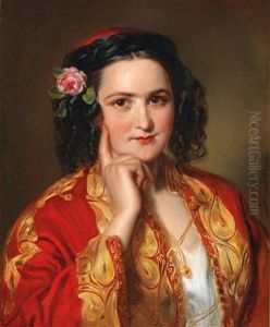 Portrait Of A Young Woman In Traditional Greek Costume by Georg Decker
