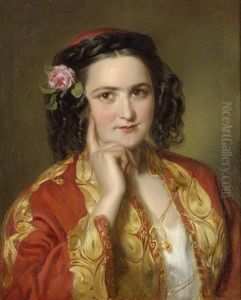 Bildnis Einer Dame Im Griechischen Gewand Mit Stickerei Aus Goldbrokat by Georg Decker