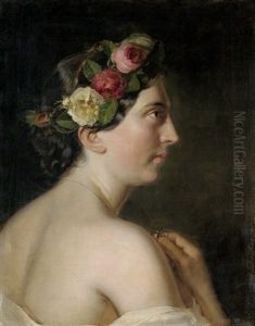 Profilbildnis Einer Jungen Frau Mit Blumen Im Haar by Georg Decker