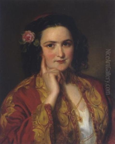 Portrait Einer Jungen Frau Mit Einer Rose Im Haar - view 1